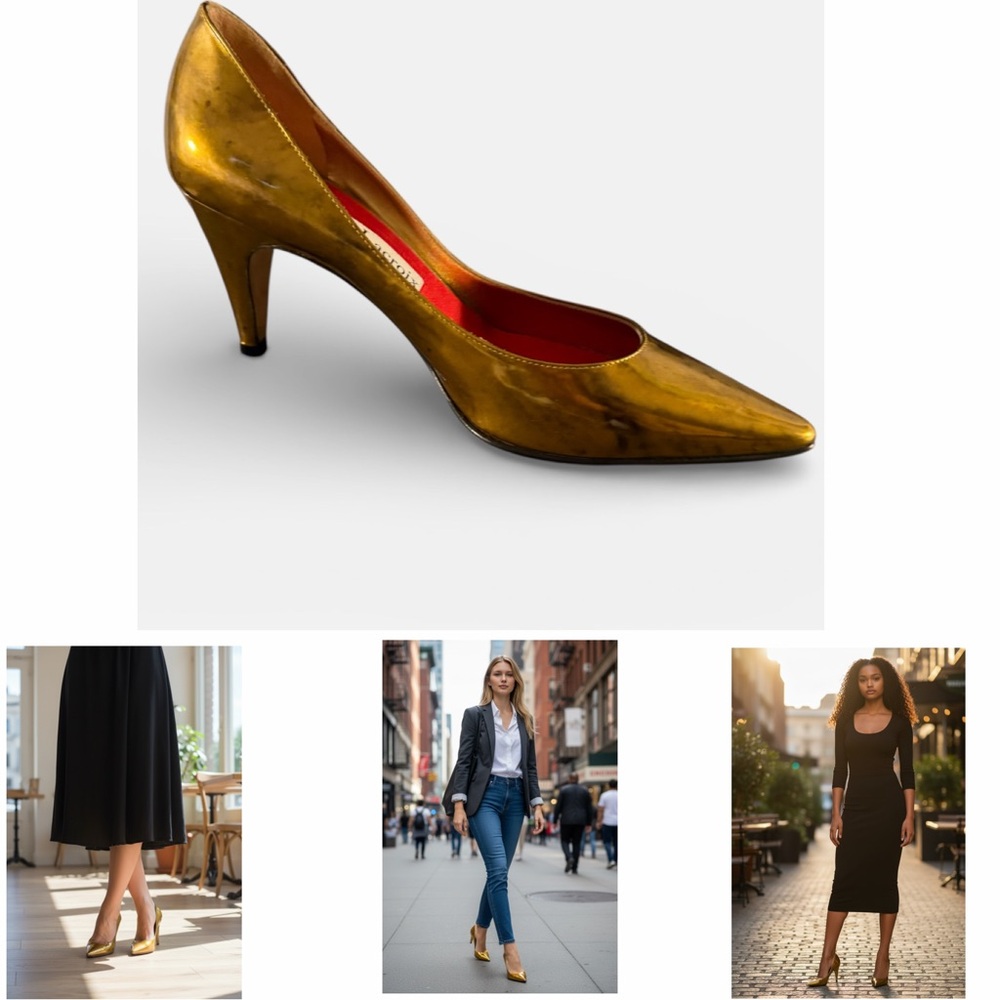 Christian Lacroix Vintage Gold Metallic Pumps – Size 38 - NEVER WORN - RARE